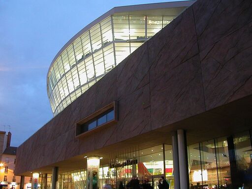 The sloped glass tower of the Rennes librairy - France